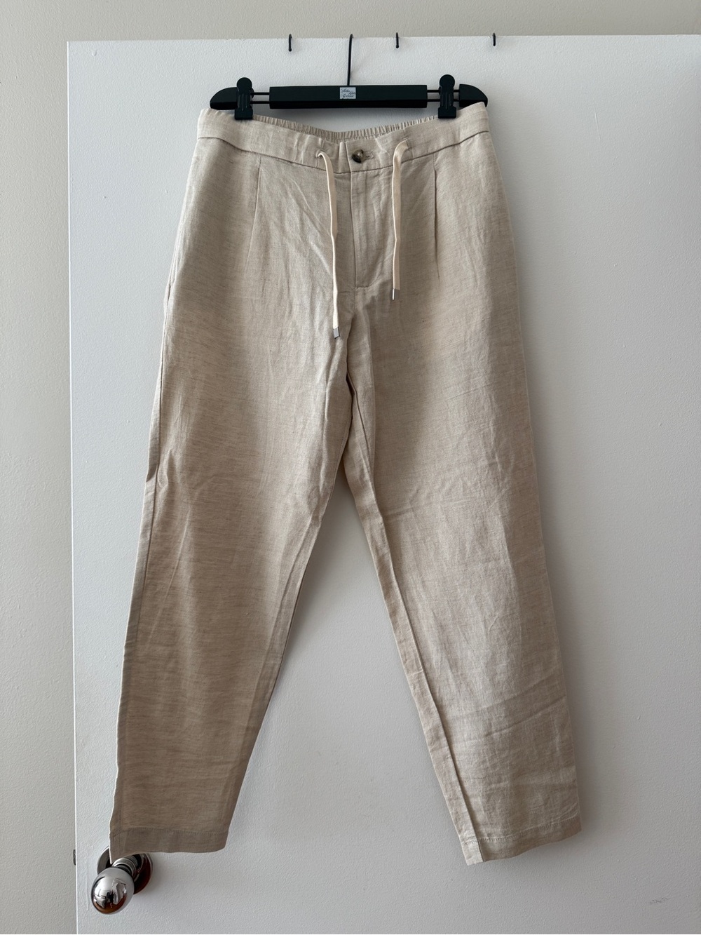 Men's Mango Beige Linen Blend Drawstring Pants